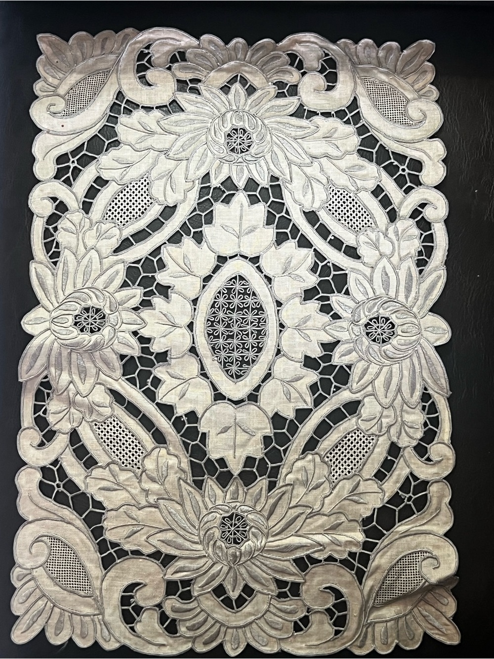 Antique Madeira Embroidered Floral Cutwork placemat set of 4 in Ivory